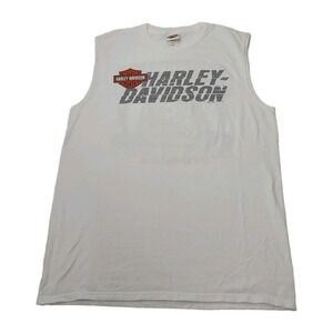 Harley-Davidson White Sleeveless‎ Shirt Men's Large Skull Graphic Cut Off Biker